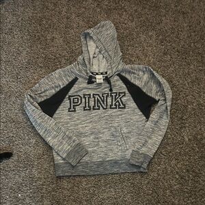 PINK Victoria's Secret Women's Heather Gray and Black Hoodie